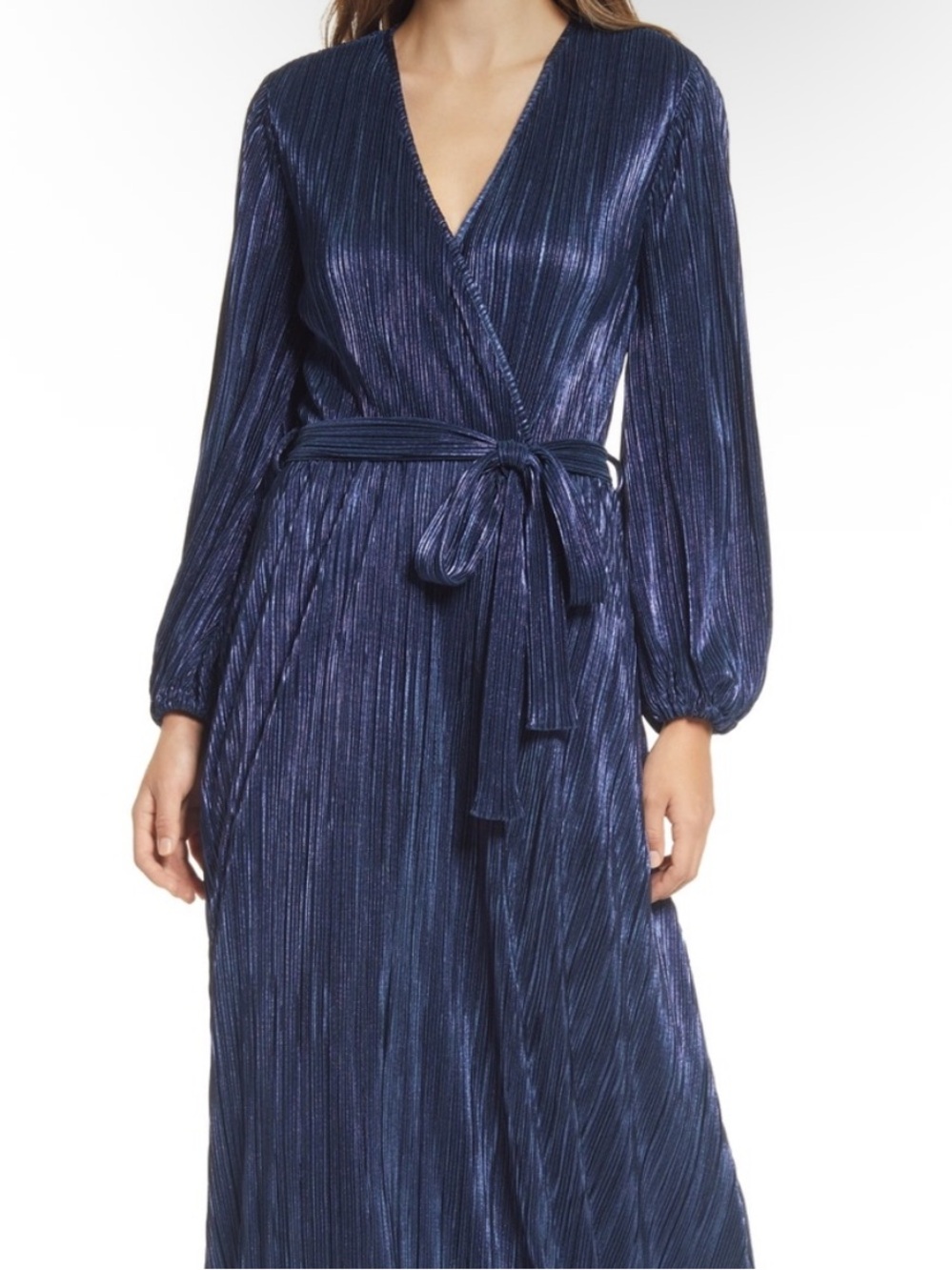 Bardot Navy Blue Plisse Shimmer Pleated Wrap Midi Maxi Cocktail Evening Dress 6